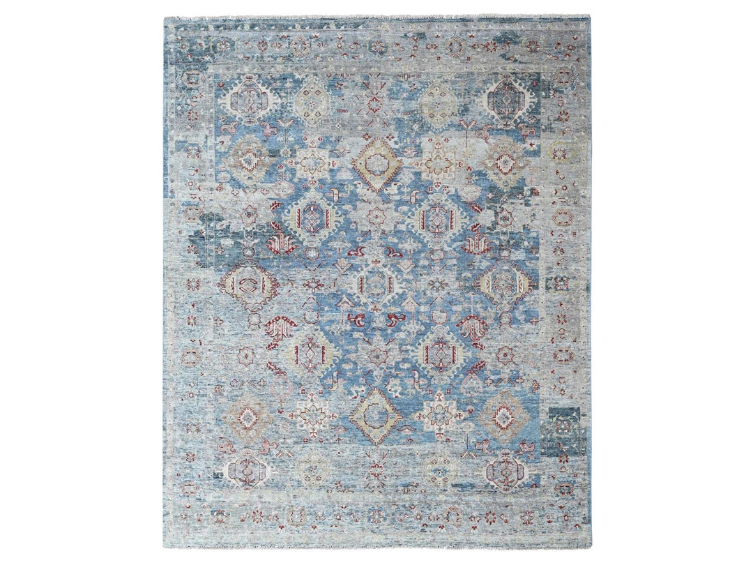 7'10" x 9'10" New Hand Knotted Blue Wool Rectangle Oriental Rug - MOA10210543