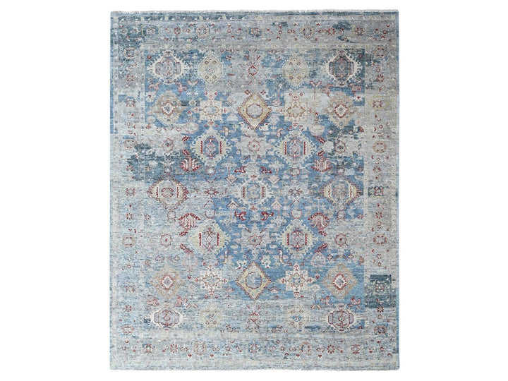 7'10" x 9'10" New Hand Knotted Blue Wool Rectangle Oriental Rug - MOA10210543