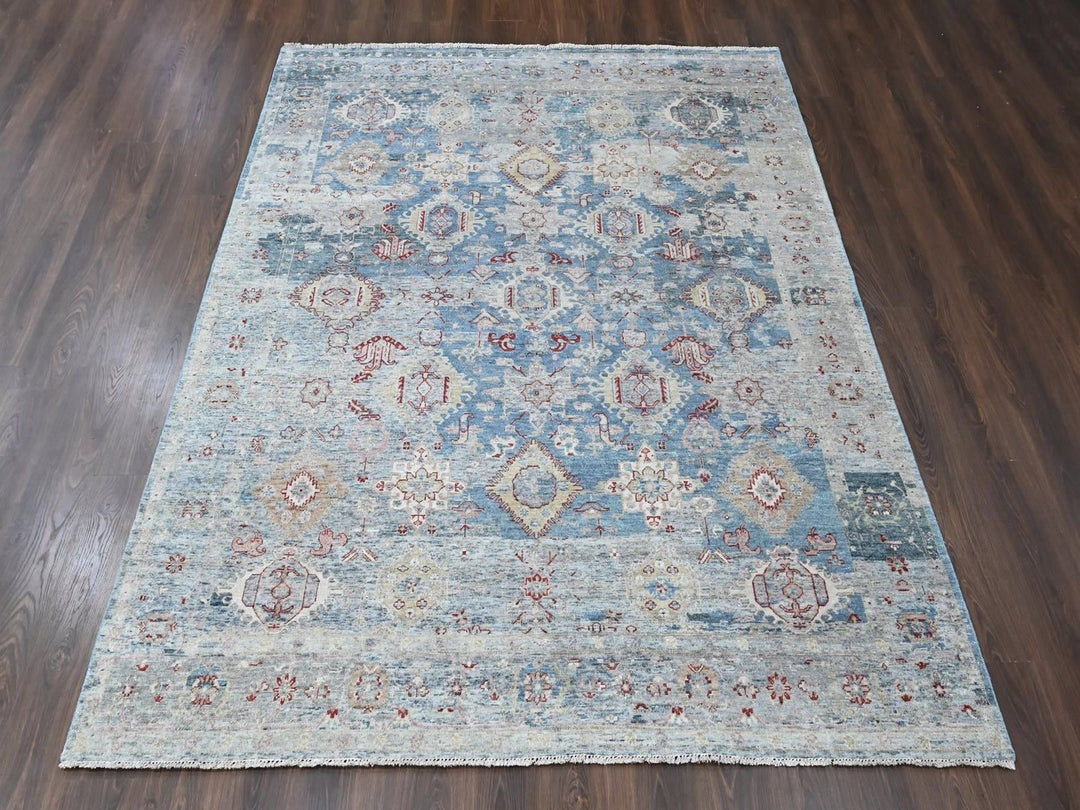 7'10" x 9'10" New Hand Knotted Blue Wool Rectangle Oriental Rug - MOA10210543