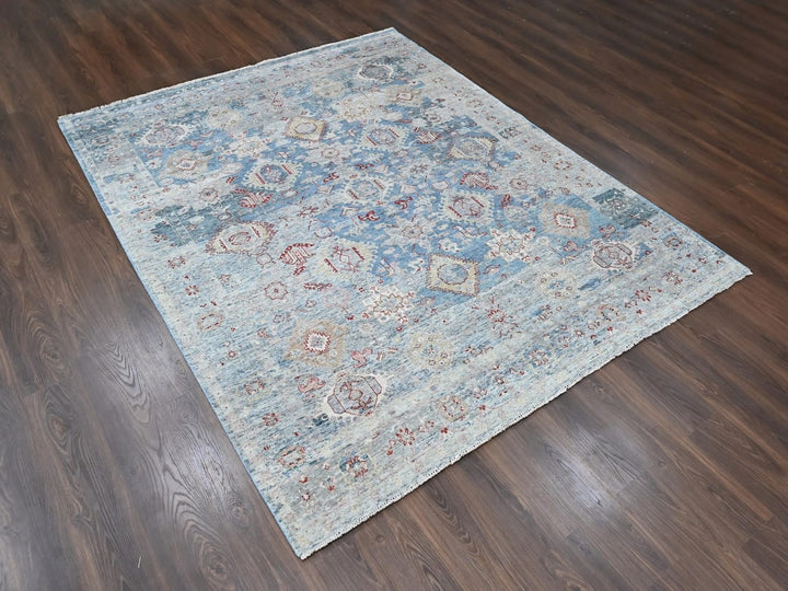 7'10" x 9'10" New Hand Knotted Blue Wool Rectangle Oriental Rug - MOA10210543