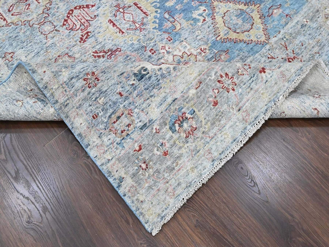 7'10" x 9'10" New Hand Knotted Blue Wool Rectangle Oriental Rug - MOA10210543