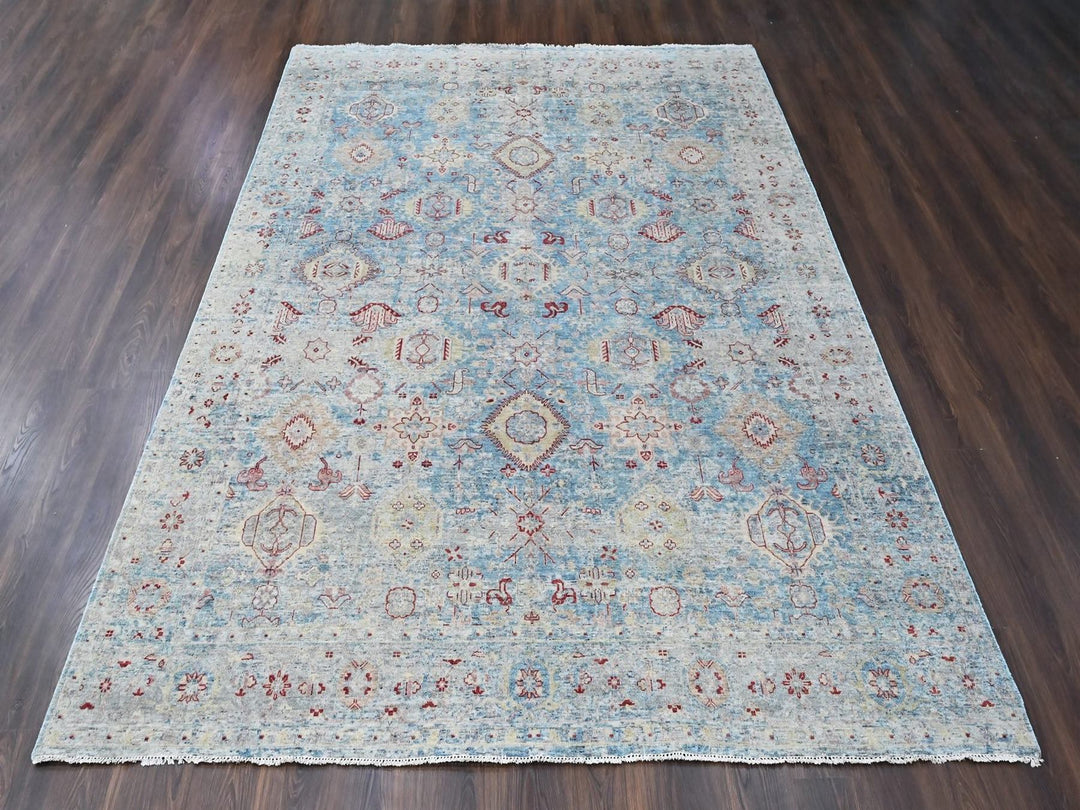 8'11" x 11'10" New Hand Knotted Blue Wool Rectangle Oriental Rug - MOA10210544