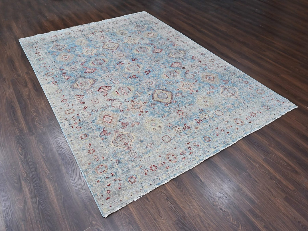 8'11" x 11'10" New Hand Knotted Blue Wool Rectangle Oriental Rug - MOA10210544