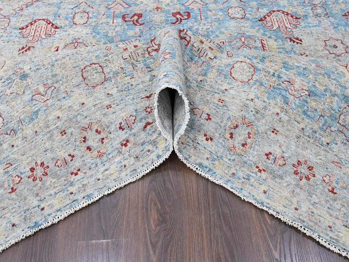 8'11" x 11'10" New Hand Knotted Blue Wool Rectangle Oriental Rug - MOA10210544