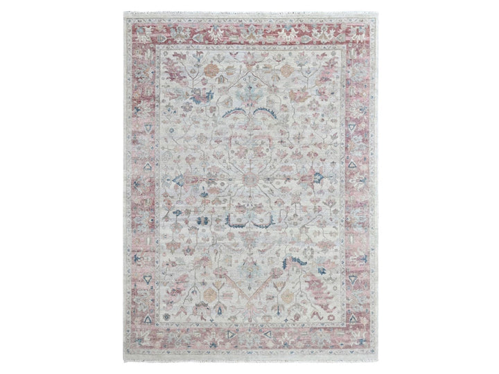 9'0" x 11'10" New Hand Knotted Beige Wool Rectangle Oriental Rug - MOA10210545