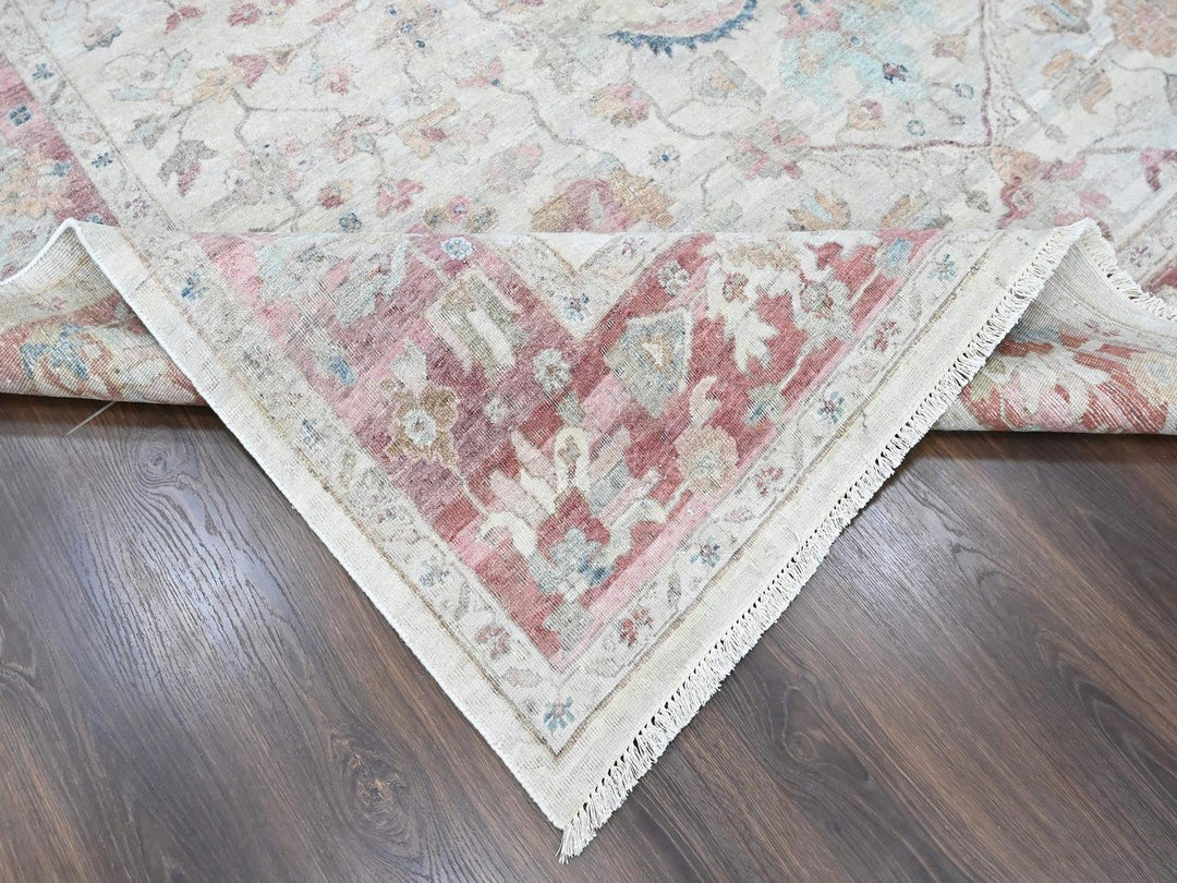 9'0" x 11'10" New Hand Knotted Beige Wool Rectangle Oriental Rug - MOA10210545