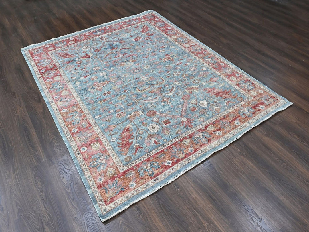 8'0" x 9'10" New Hand Knotted Blue Wool Rectangle Oriental Rug - MOA10210546