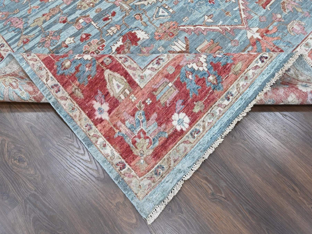 8'11" x 11'10" New Hand Knotted Blue Wool Rectangle Oriental Rug - MOA10210547