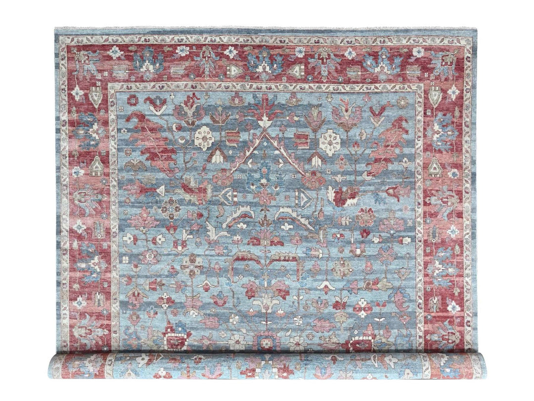 9'11" x 13'10" New Hand Knotted Blue Wool Rectangle Oriental Rug - MOA10210548