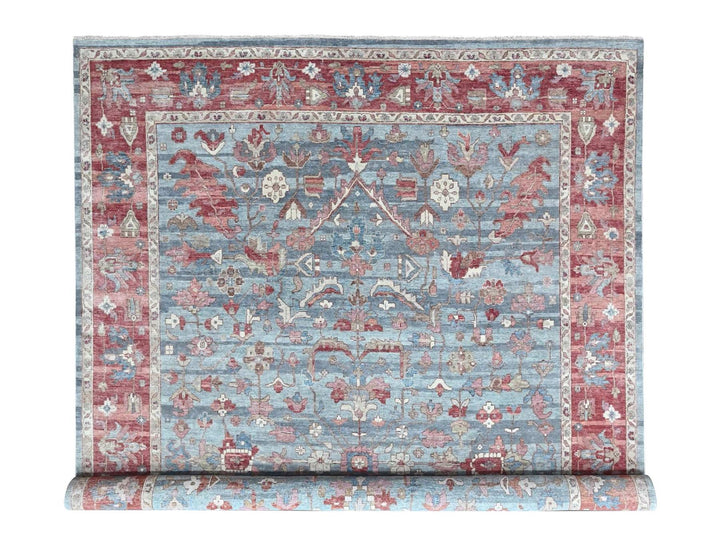 9'11" x 13'10" New Hand Knotted Blue Wool Rectangle Oriental Rug - MOA10210548