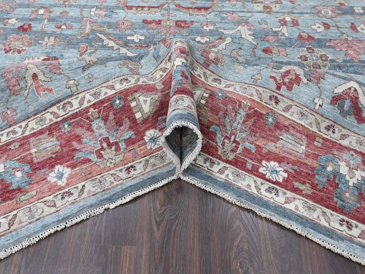 9'11" x 13'10" New Hand Knotted Blue Wool Rectangle Oriental Rug - MOA10210548