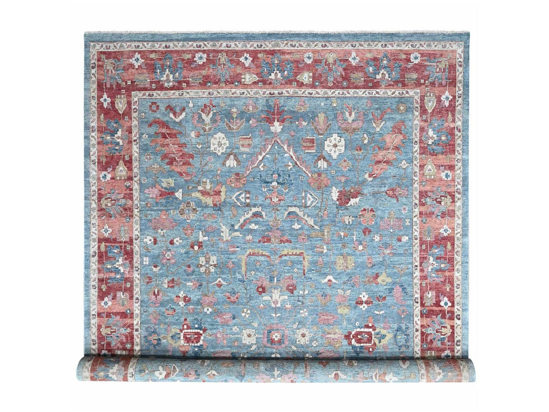 12'0" x 15'0" New Hand Knotted Blue Wool Rectangle Oriental Rug - MOA10210549