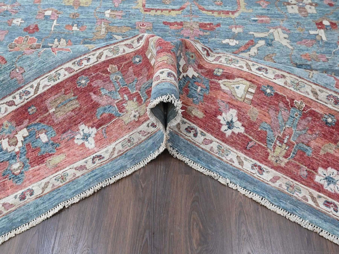 12'0" x 15'0" New Hand Knotted Blue Wool Rectangle Oriental Rug - MOA10210549