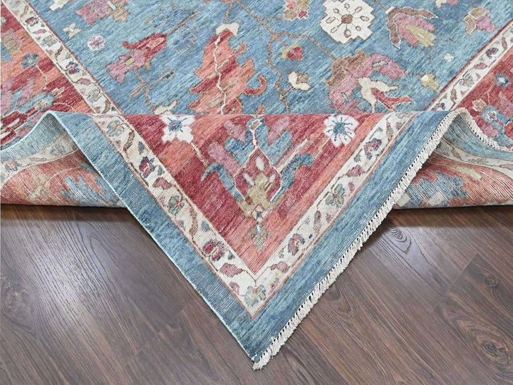 12'0" x 15'0" New Hand Knotted Blue Wool Rectangle Oriental Rug - MOA10210549