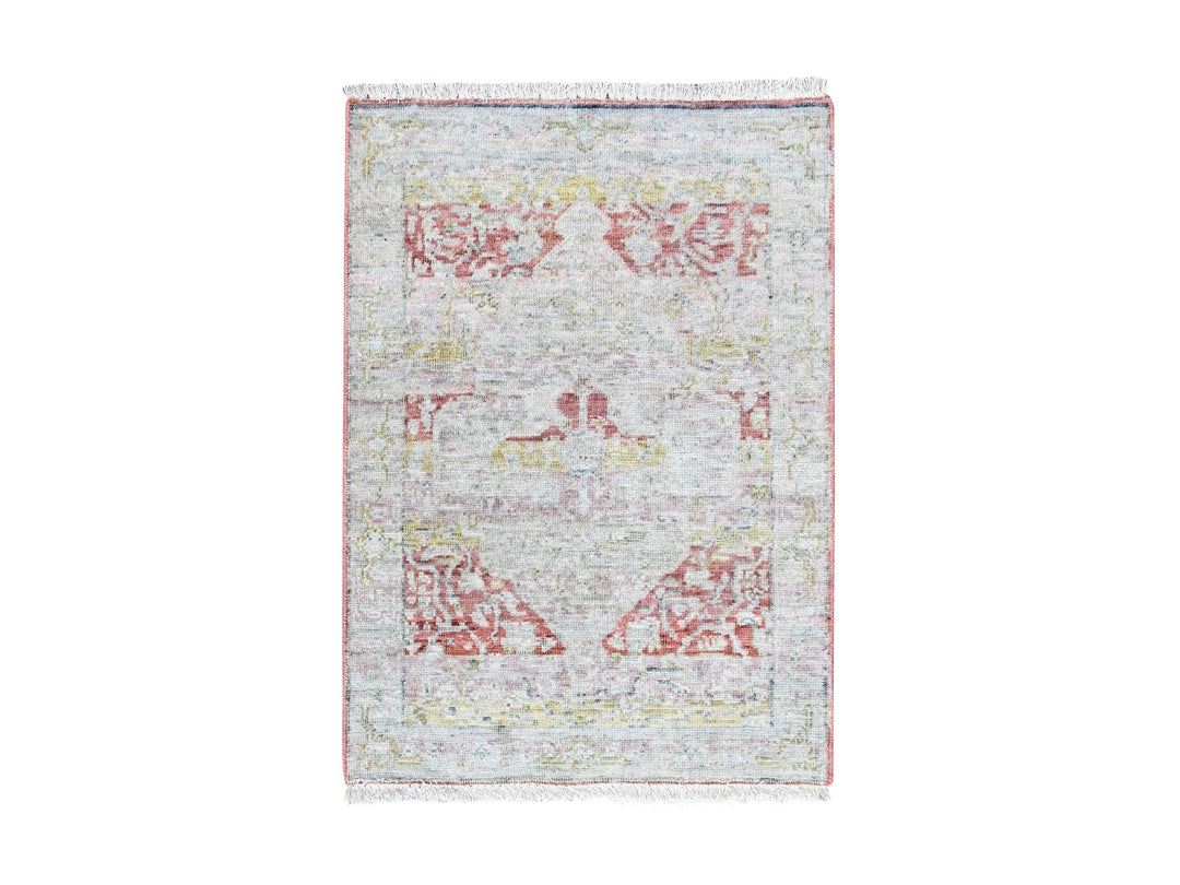2'0" x 2'11" New Hand Knotted Ivory Wool Rectangle Oriental Rug - MOA10210553