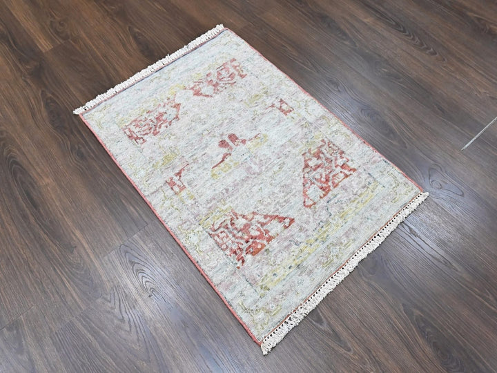 2'0" x 2'11" New Hand Knotted Ivory Wool Rectangle Oriental Rug - MOA10210553