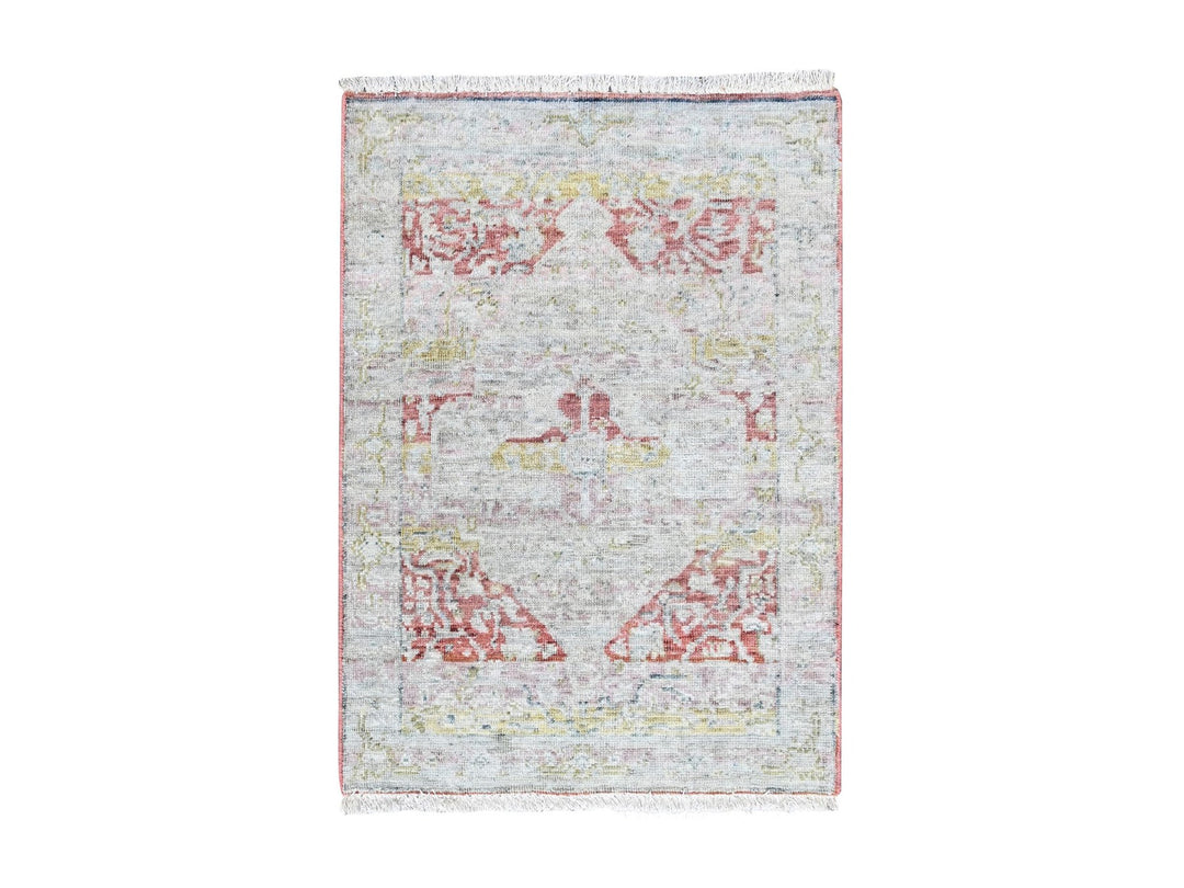 2'0" x 2'11" New Hand Knotted Ivory Wool Rectangle Oriental Rug - MOA10210554