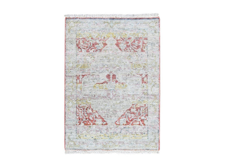 2'0" x 2'11" New Hand Knotted Ivory Wool Rectangle Oriental Rug - MOA10210554