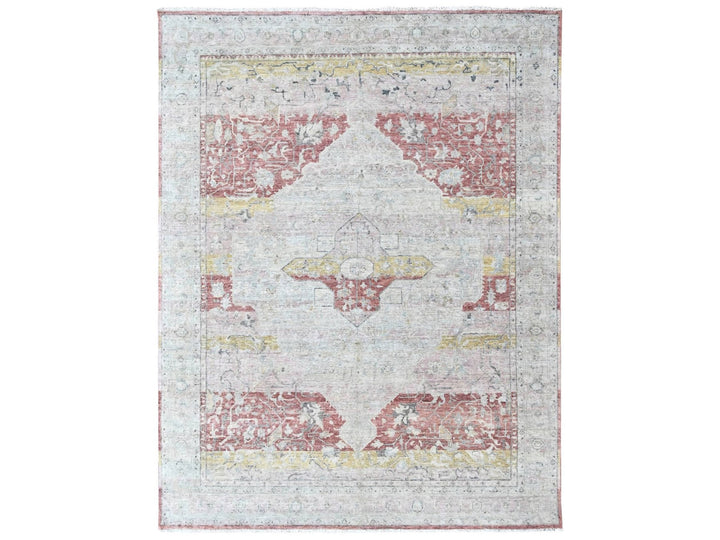 8'11" x 11'10" New Hand Knotted Ivory Wool Rectangle Oriental Rug - MOA10210555