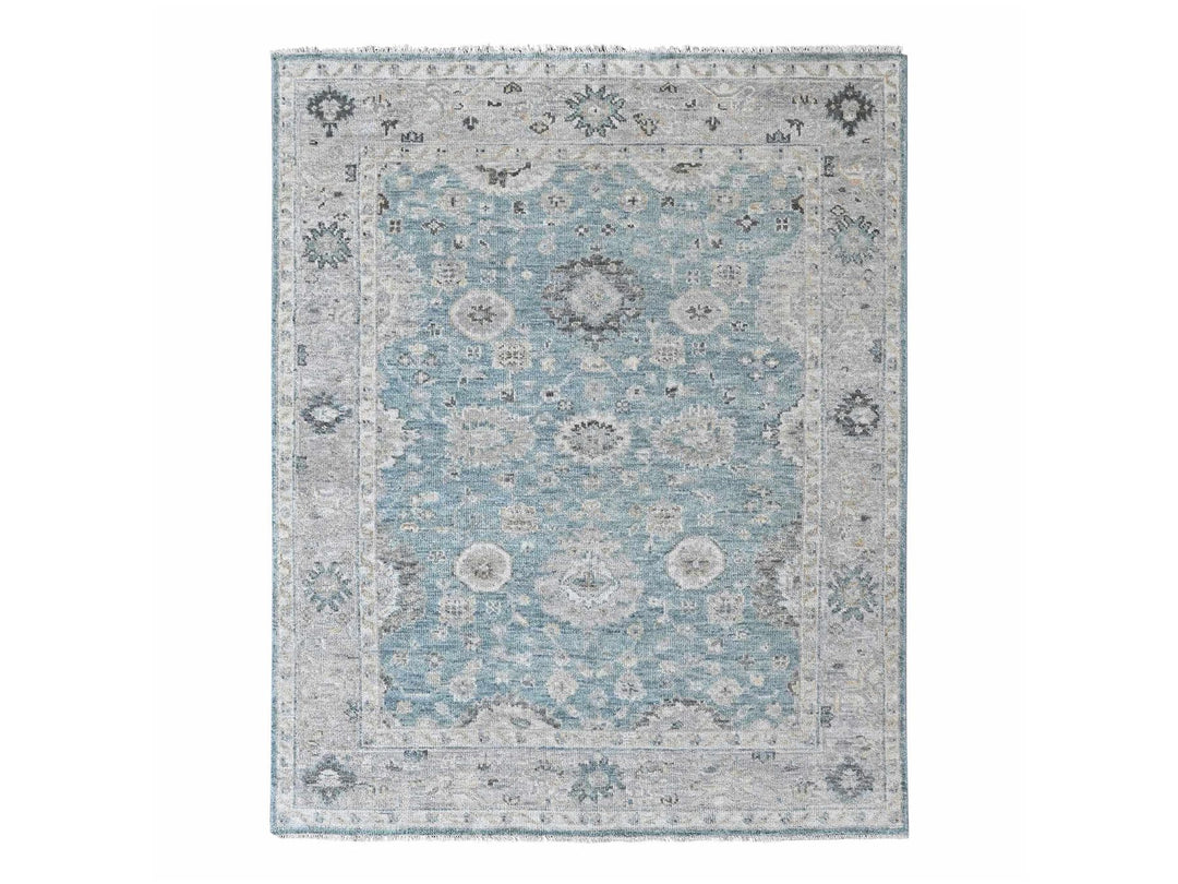 7'11" x 9'11" New Hand Knotted Blue Wool Rectangle Oriental Rug - MOA10210559