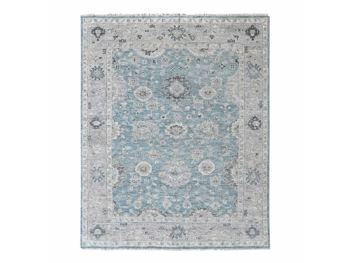 7'11" x 9'11" New Hand Knotted Blue Wool Rectangle Oriental Rug - MOA10210559