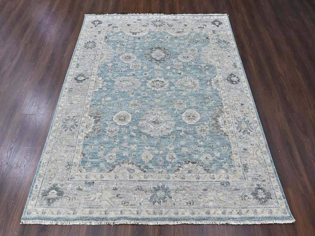7'11" x 9'11" New Hand Knotted Blue Wool Rectangle Oriental Rug - MOA10210559