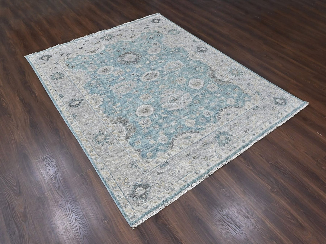7'11" x 9'11" New Hand Knotted Blue Wool Rectangle Oriental Rug - MOA10210559