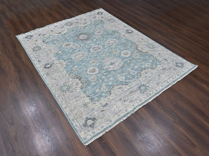 7'11" x 9'11" New Hand Knotted Blue Wool Rectangle Oriental Rug - MOA10210559