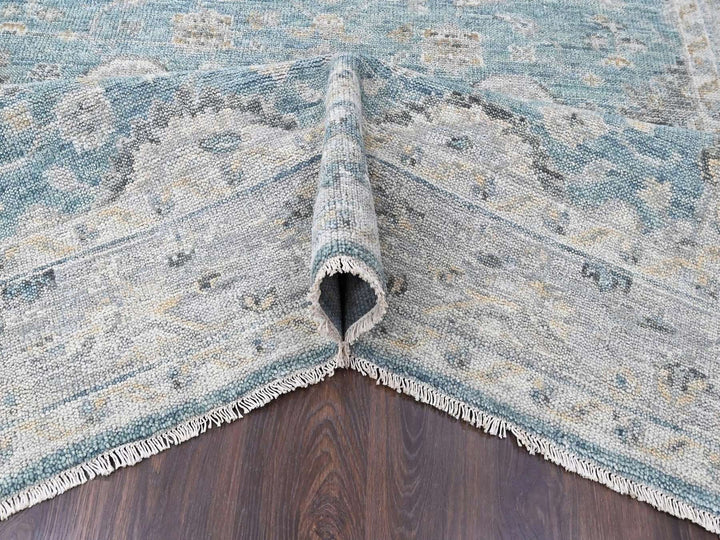 7'11" x 9'11" New Hand Knotted Blue Wool Rectangle Oriental Rug - MOA10210559