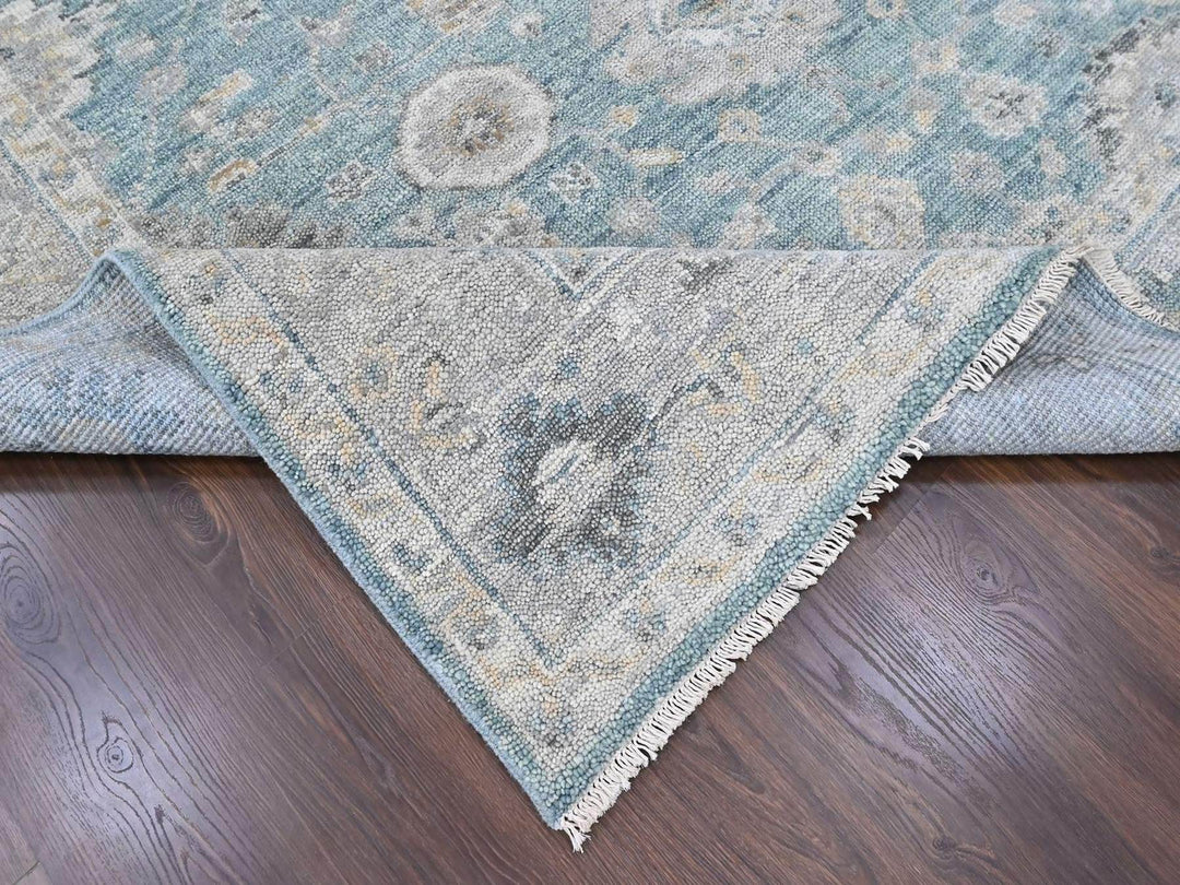 7'11" x 9'11" New Hand Knotted Blue Wool Rectangle Oriental Rug - MOA10210559
