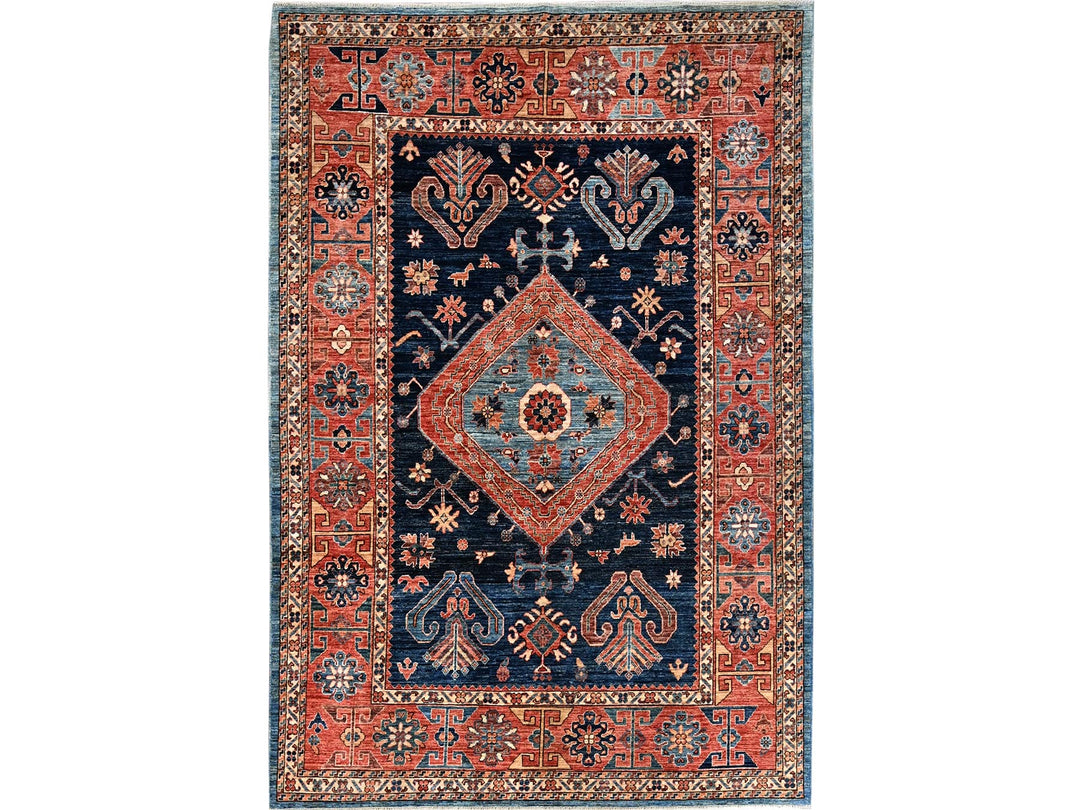 6'0" x 8'8" New Hand Knotted Blue Wool Rectangle Oriental Rug - MOA1021055
