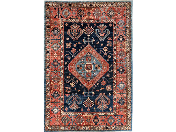 6'0" x 8'8" New Hand Knotted Blue Wool Rectangle Oriental Rug - MOA1021055