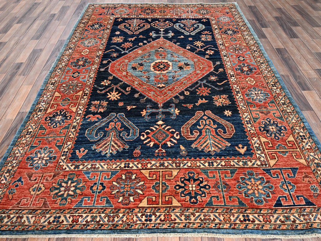 6'0" x 8'8" New Hand Knotted Blue Wool Rectangle Oriental Rug - MOA1021055