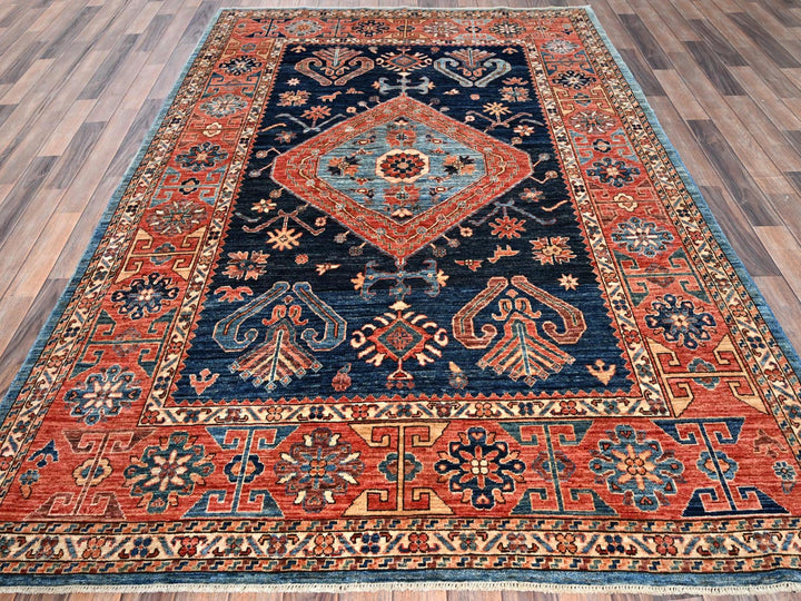 6'0" x 8'8" New Hand Knotted Blue Wool Rectangle Oriental Rug - MOA1021055