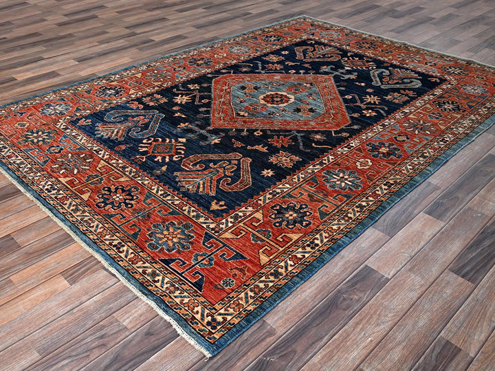 6'0" x 8'8" New Hand Knotted Blue Wool Rectangle Oriental Rug - MOA1021055