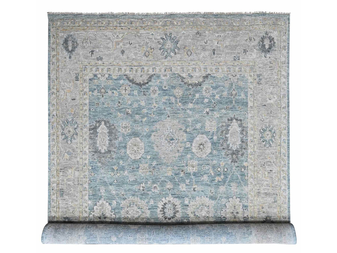 11'11" x 15'1" New Hand Knotted Blue Wool Rectangle Oriental Rug - MOA10210560