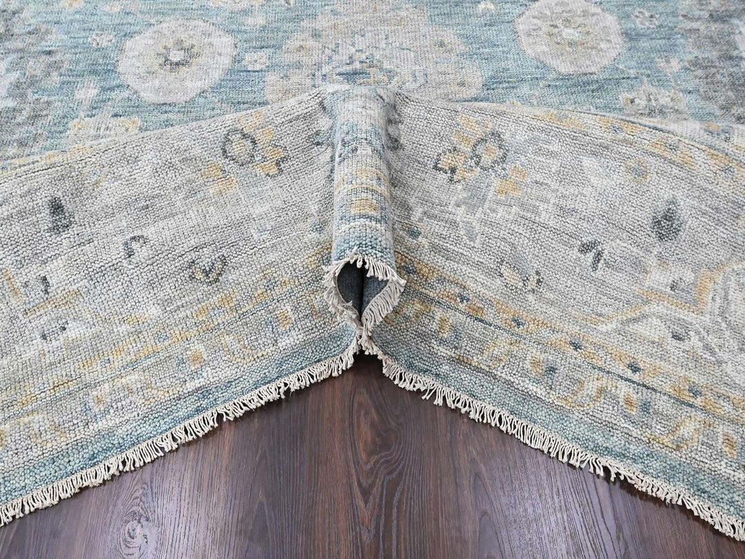 11'11" x 15'1" New Hand Knotted Blue Wool Rectangle Oriental Rug - MOA10210560