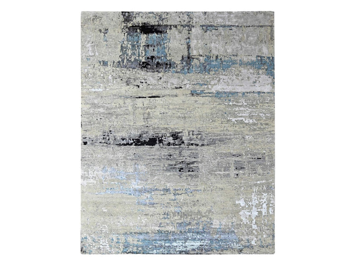 9'0" x 11'9" New Hand Knotted Beige Wool & Silk Rectangle Oriental Rug - MOA10210561
