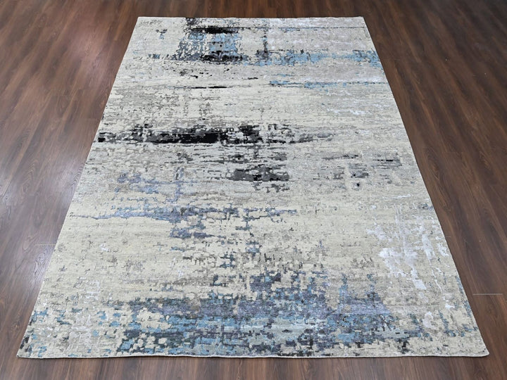 9'0" x 11'9" New Hand Knotted Beige Wool & Silk Rectangle Oriental Rug - MOA10210561