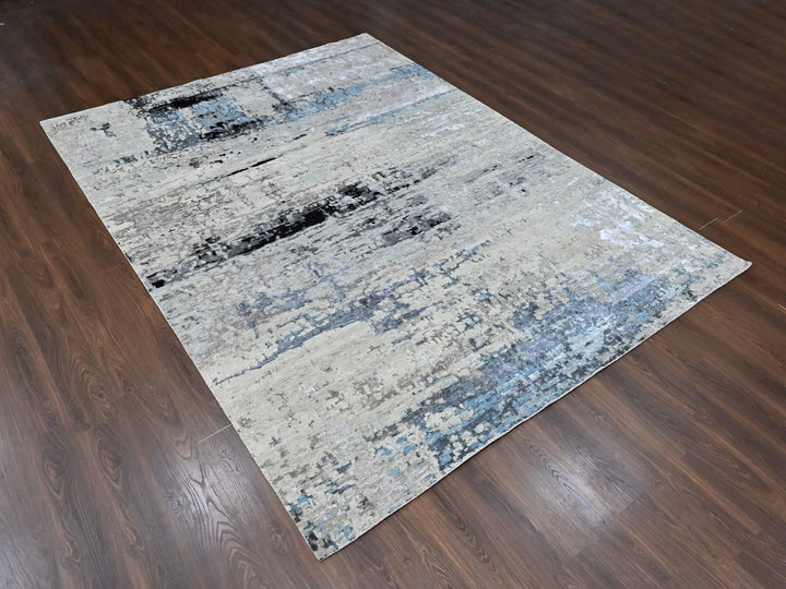 9'0" x 11'9" New Hand Knotted Beige Wool & Silk Rectangle Oriental Rug - MOA10210561