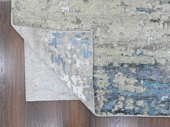 9'0" x 11'9" New Hand Knotted Beige Wool & Silk Rectangle Oriental Rug - MOA10210561