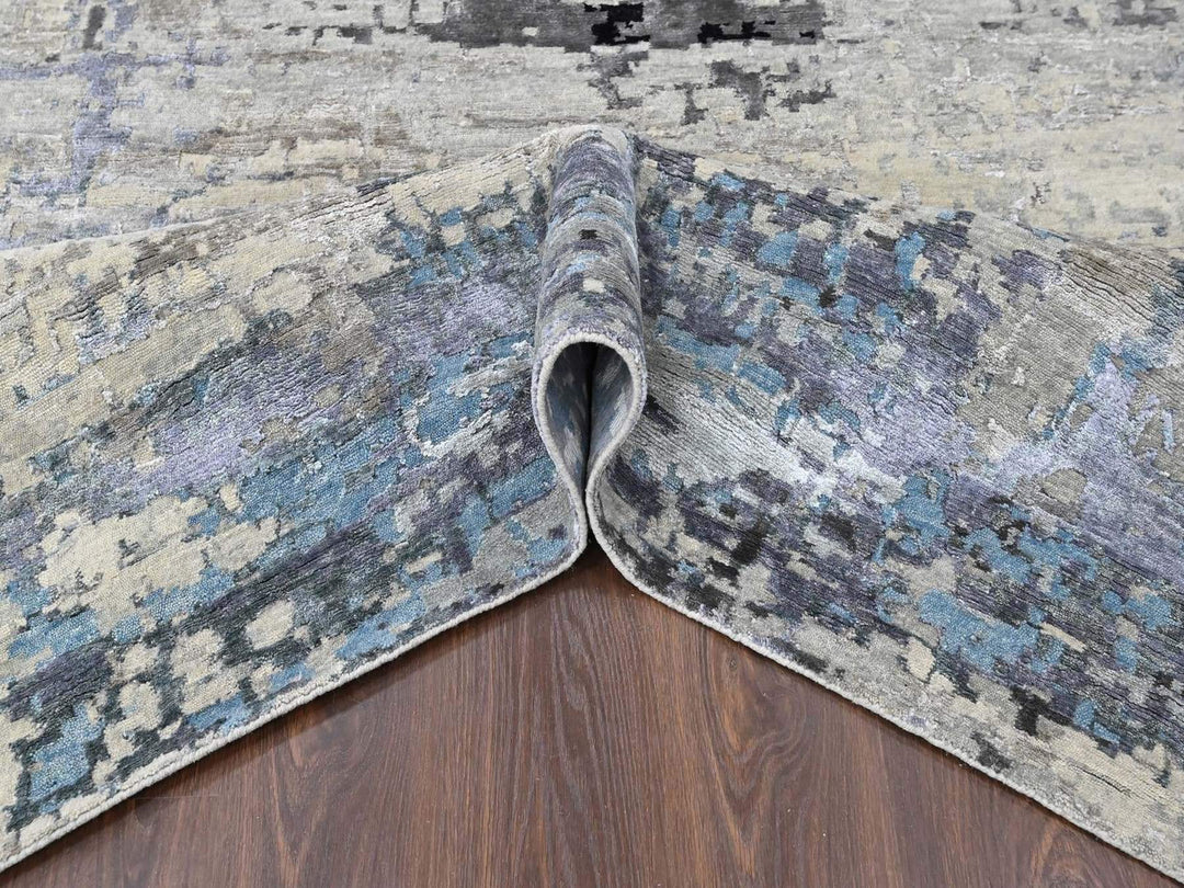 9'0" x 11'9" New Hand Knotted Beige Wool & Silk Rectangle Oriental Rug - MOA10210561