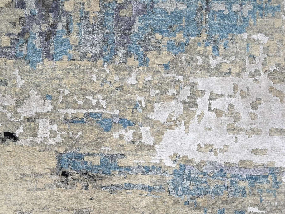 9'0" x 11'9" New Hand Knotted Beige Wool & Silk Rectangle Oriental Rug - MOA10210561