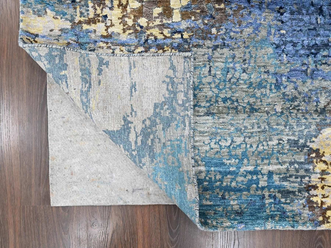 8'0" x 9'10" New Hand Knotted Blue Wool & Silk Rectangle Oriental Rug - MOA10210562