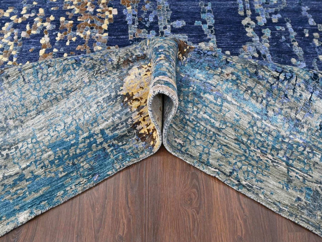 8'0" x 9'10" New Hand Knotted Blue Wool & Silk Rectangle Oriental Rug - MOA10210562