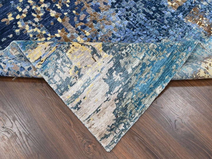 8'0" x 9'10" New Hand Knotted Blue Wool & Silk Rectangle Oriental Rug - MOA10210562