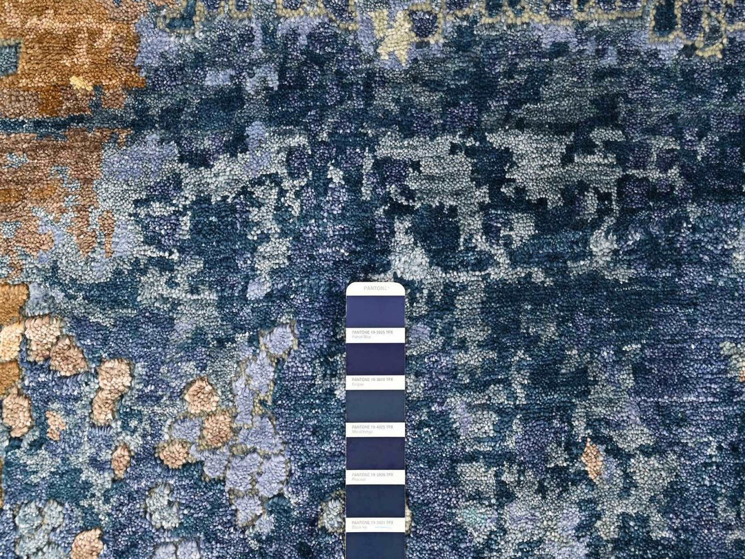 8'0" x 9'10" New Hand Knotted Blue Wool & Silk Rectangle Oriental Rug - MOA10210562