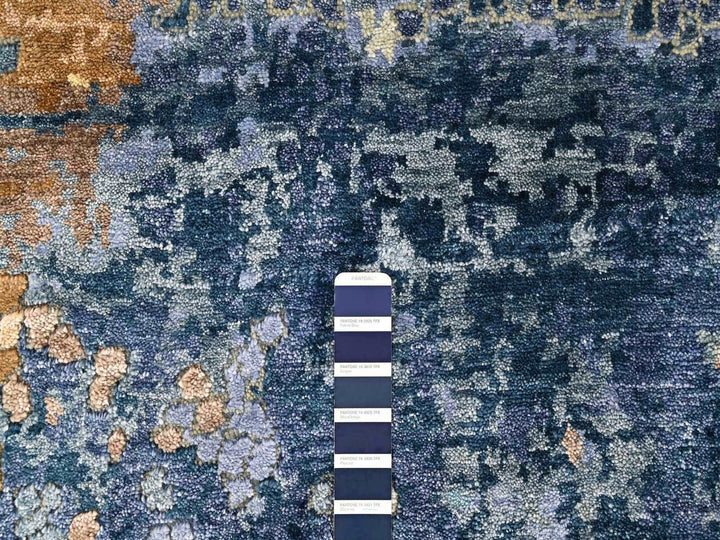 8'0" x 9'10" New Hand Knotted Blue Wool & Silk Rectangle Oriental Rug - MOA10210562