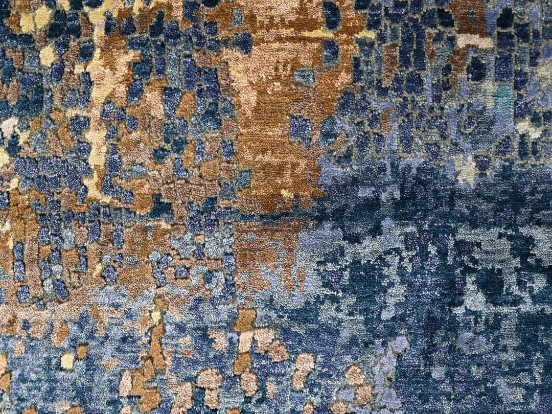 8'0" x 9'10" New Hand Knotted Blue Wool & Silk Rectangle Oriental Rug - MOA10210562