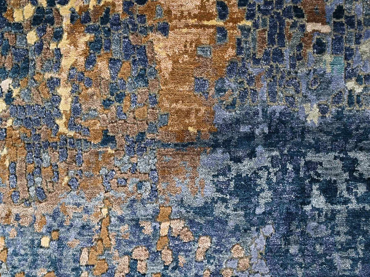 8'0" x 9'10" New Hand Knotted Blue Wool & Silk Rectangle Oriental Rug - MOA10210562